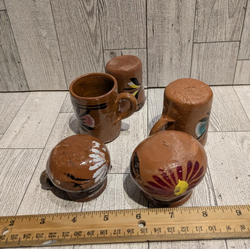 Hand-Painted Terracotta Mini Mugs and Jars - Set of 5